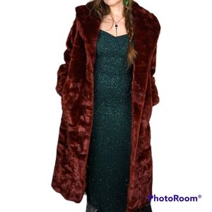 Vintage 90s red faux fur maxi coat xs small medium